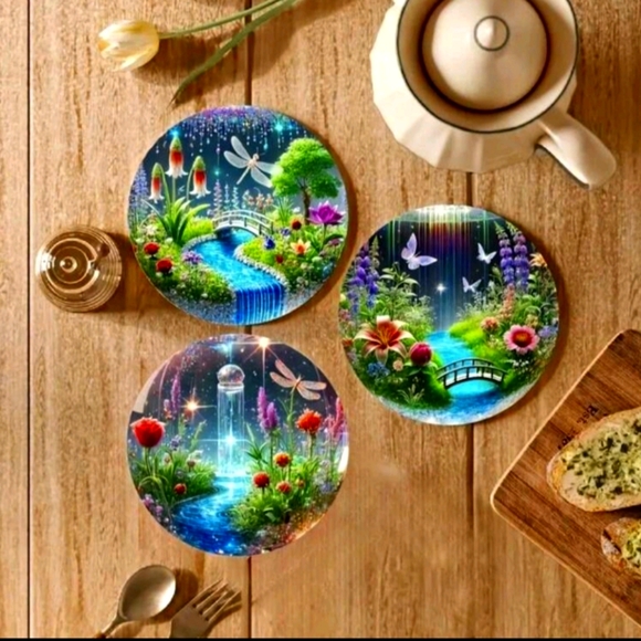 None Other - Nature-Themed Wood Coasters Set Of 6